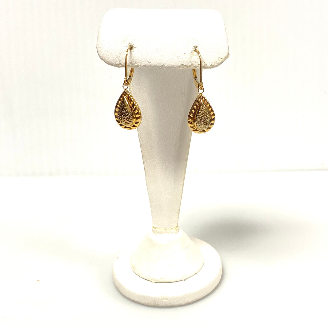 u989 Vintage Classic 14K Yellow Gold Teardrop Dangle Hanging Earrings