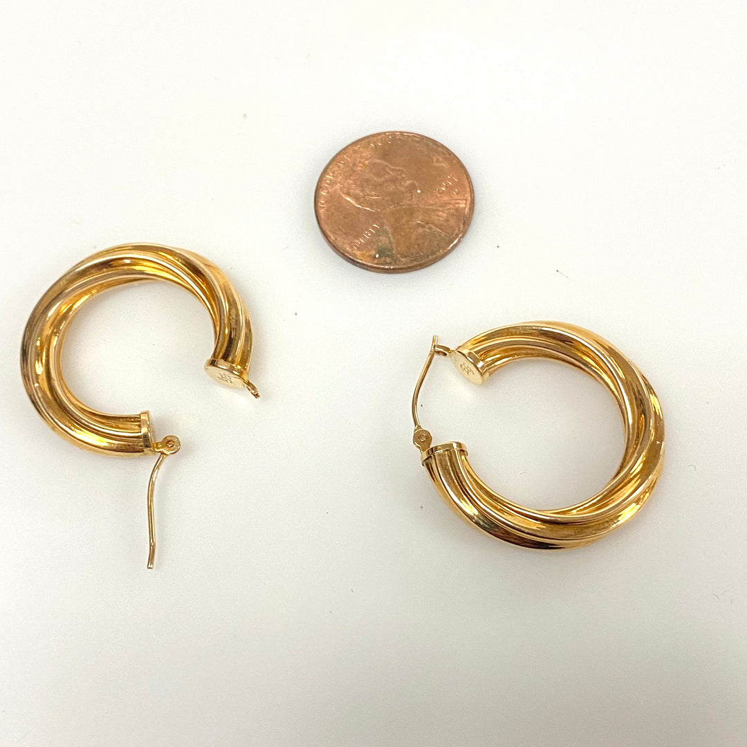 u995 Vintage Classic 14K Yellow Gold Hanging Twisted Hoop Earrings