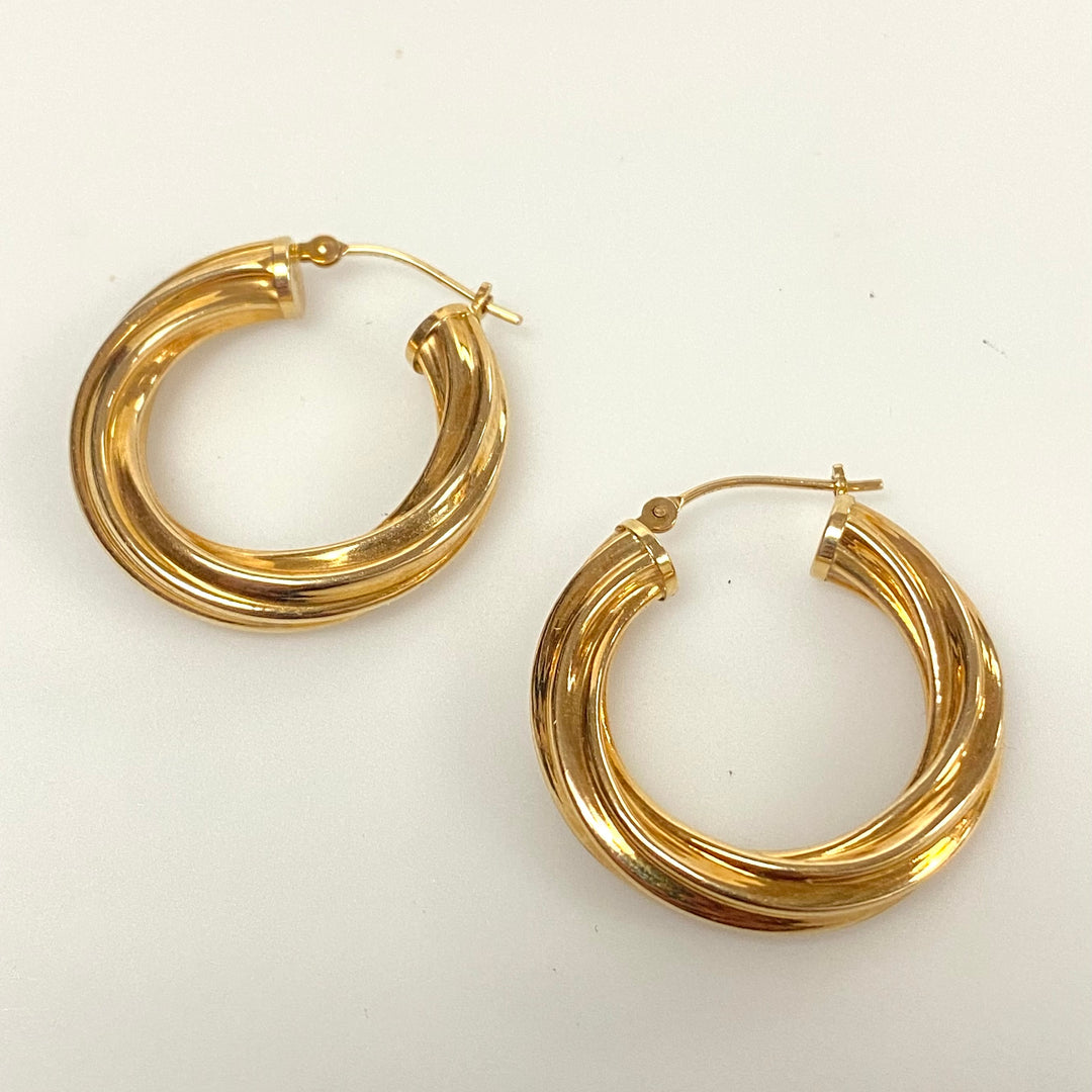 u995 Vintage Classic 14K Yellow Gold Hanging Twisted Hoop Earrings