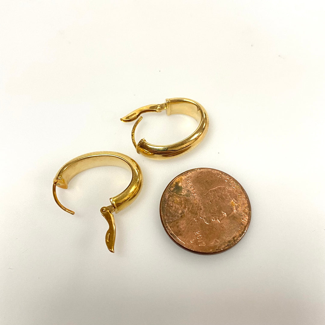 u997 Vintage Classic 14K Yellow Gold Hanging Oval Hoop Earrings