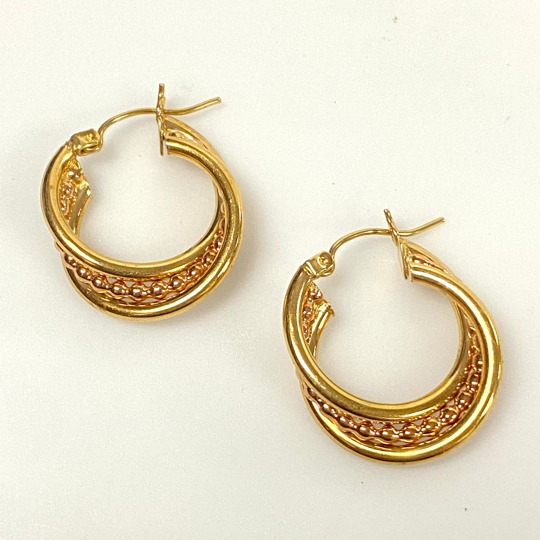 u999 Vintage Classic 14K Yellow Gold Fancy Hoop Earrings