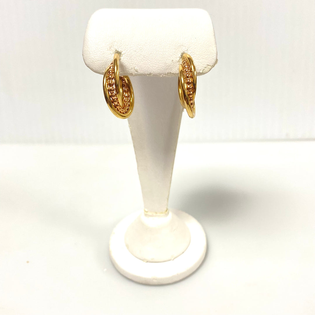 u999 Vintage Classic 14K Yellow Gold Fancy Hoop Earrings