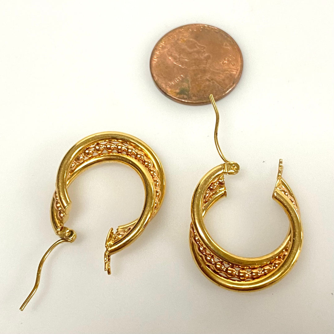 u999 Vintage Classic 14K Yellow Gold Fancy Hoop Earrings