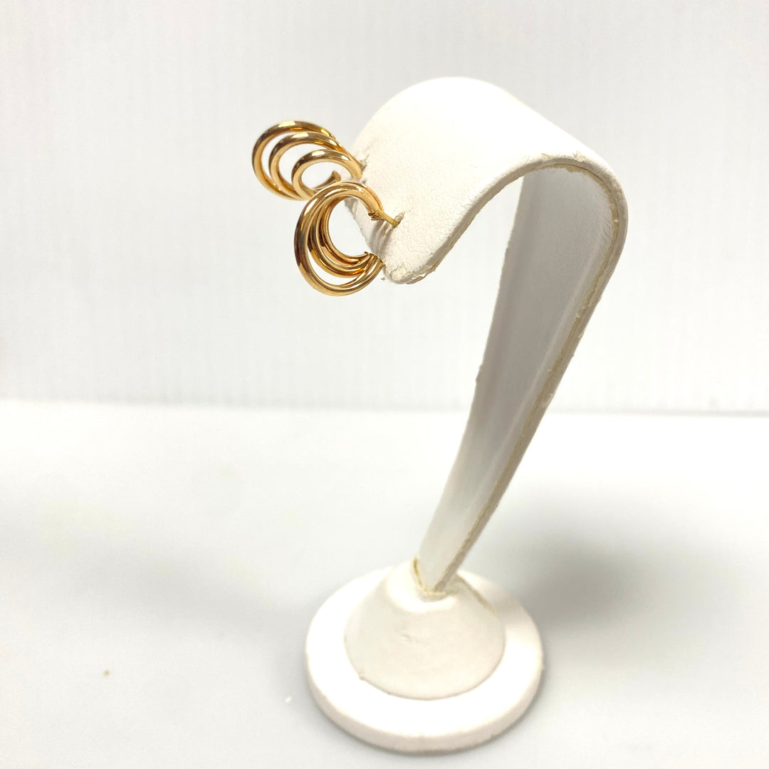 v001 Vintage Classic 14K Yellow Gold Fancy 3 Tier Hoop Earrings