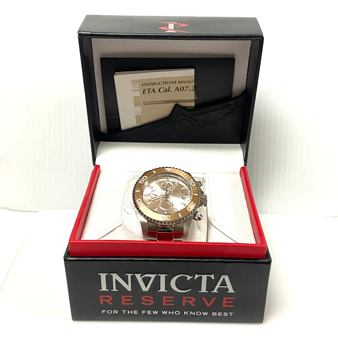 v008 INVICTA Reserve Pro-Diver 500m WR Stainless Steel Champagne Dial Men's Wrist Watch #13986 Flame-Fusion Crystal +Box