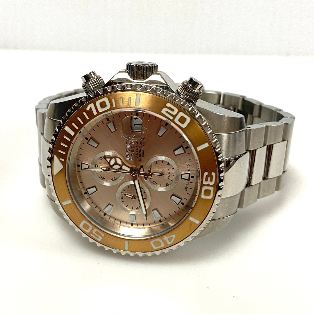 v008 INVICTA Reserve Pro-Diver 500m WR Stainless Steel Champagne Dial Men's Wrist Watch #13986 Flame-Fusion Crystal +Box