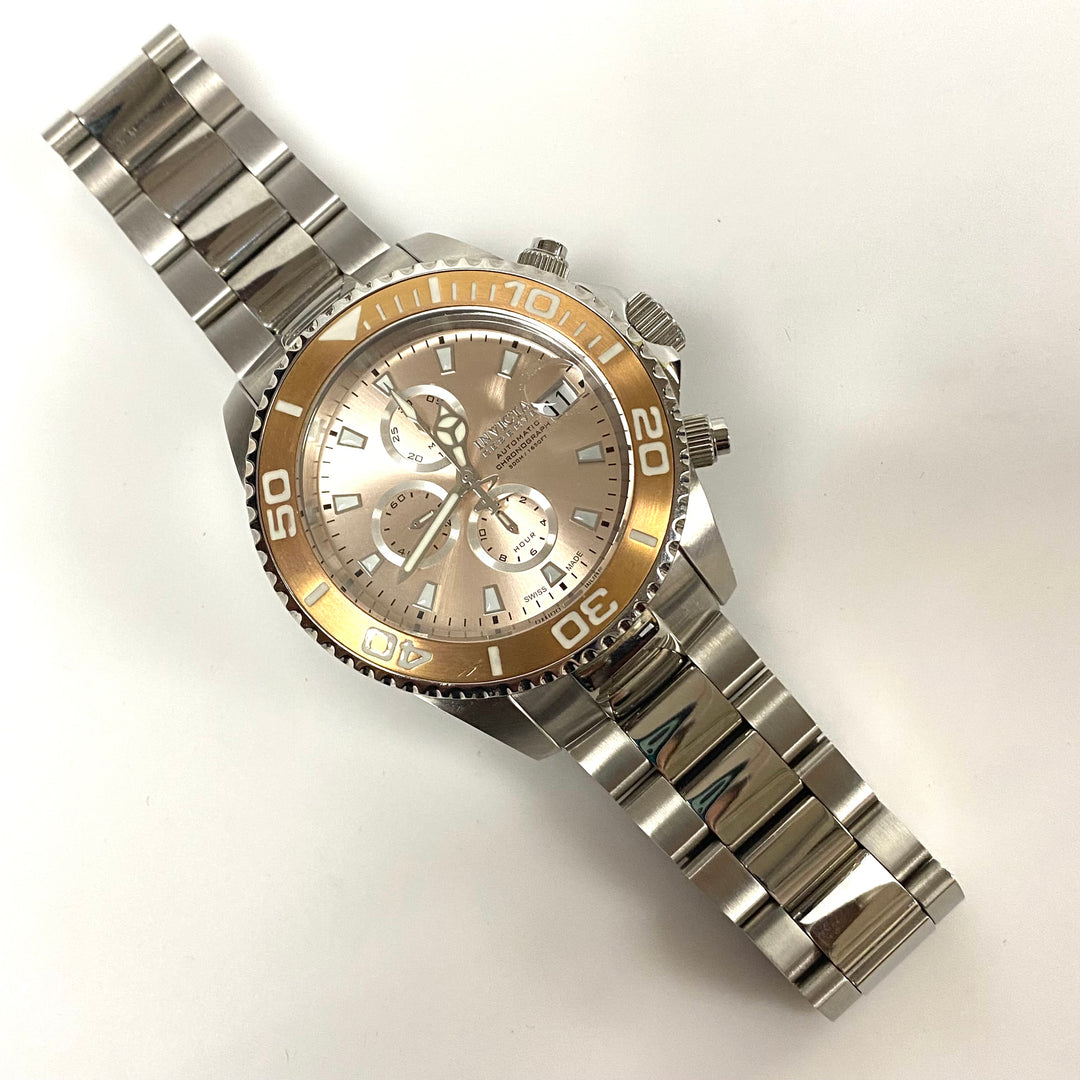 v008 INVICTA Reserve Pro-Diver 500m WR Stainless Steel Champagne Dial Men's Wrist Watch #13986 Flame-Fusion Crystal +Box