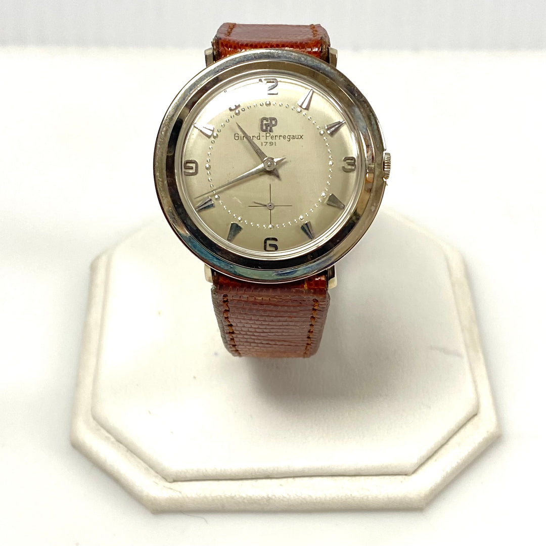 v018 Vintage Girard Perregaux Mechanical 14K White Gold 17 Jewels Wrist Watch