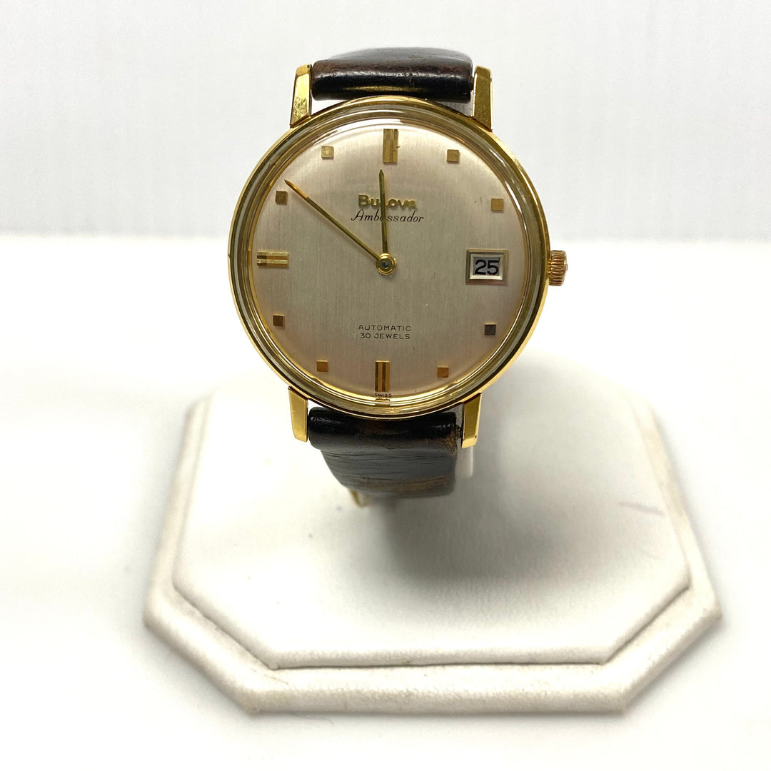 v019 Vintage Bulova Ambassador Automatic Gold Tone Swiss 30 Jewels Wrist Watch