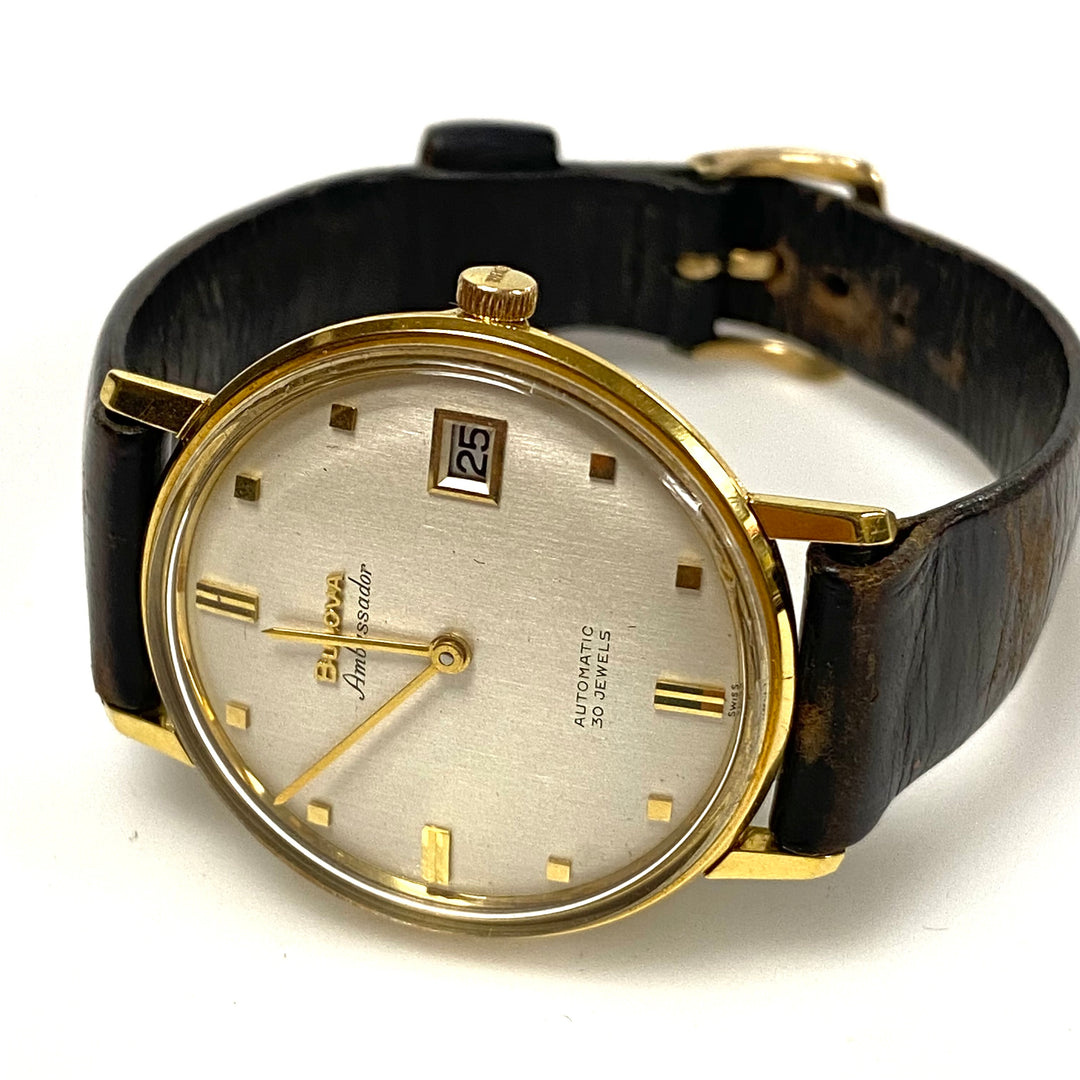 v019 Vintage Bulova Ambassador Automatic Gold Tone Swiss 30 Jewels Wrist Watch