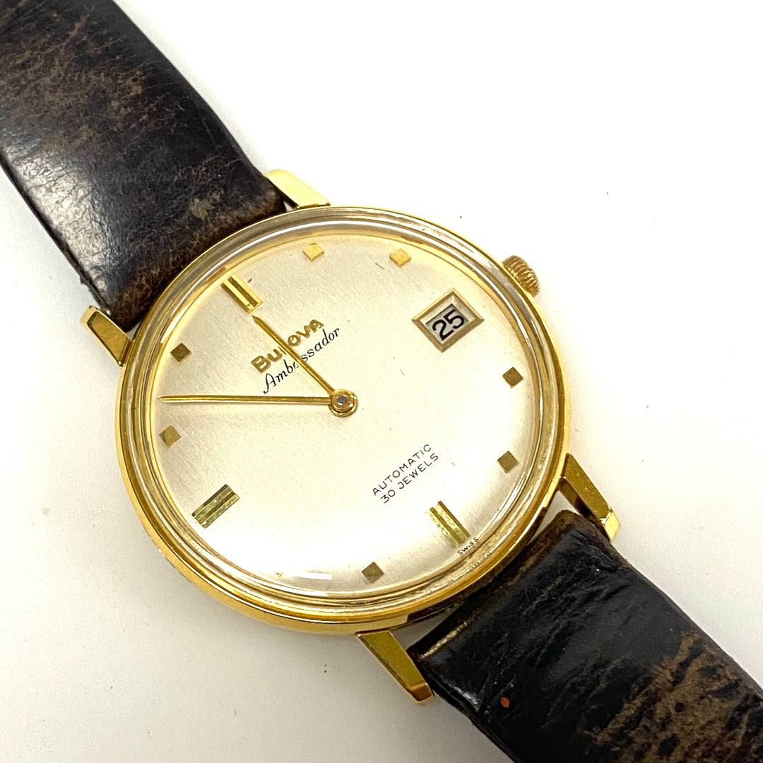 v019 Vintage Bulova Ambassador Automatic Gold Tone Swiss 30 Jewels Wrist Watch