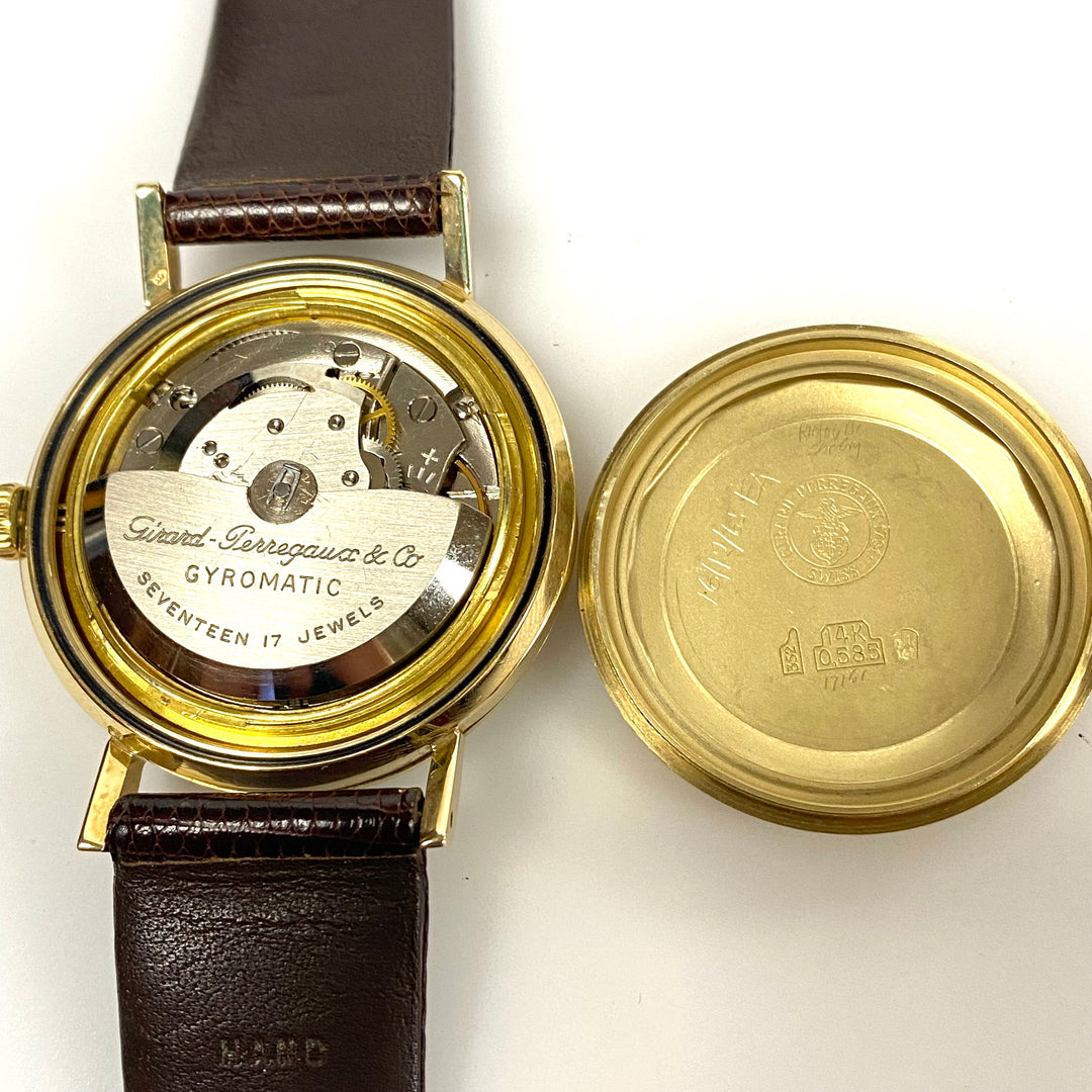 v020 Vintage Girard Perregaux Gyromatic 14K Yellow Gold 17 Jewels Wrist Watch