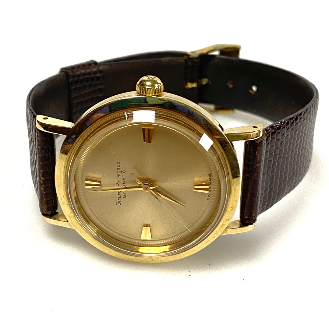 v020 Vintage Girard Perregaux Gyromatic 14K Yellow Gold 17 Jewels Wrist Watch