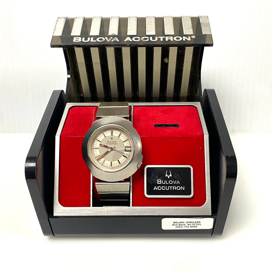 v022 Vintage Bulova Accutron Sputric 2181 Swiss Stainless Steel Wrist Watch +Box
