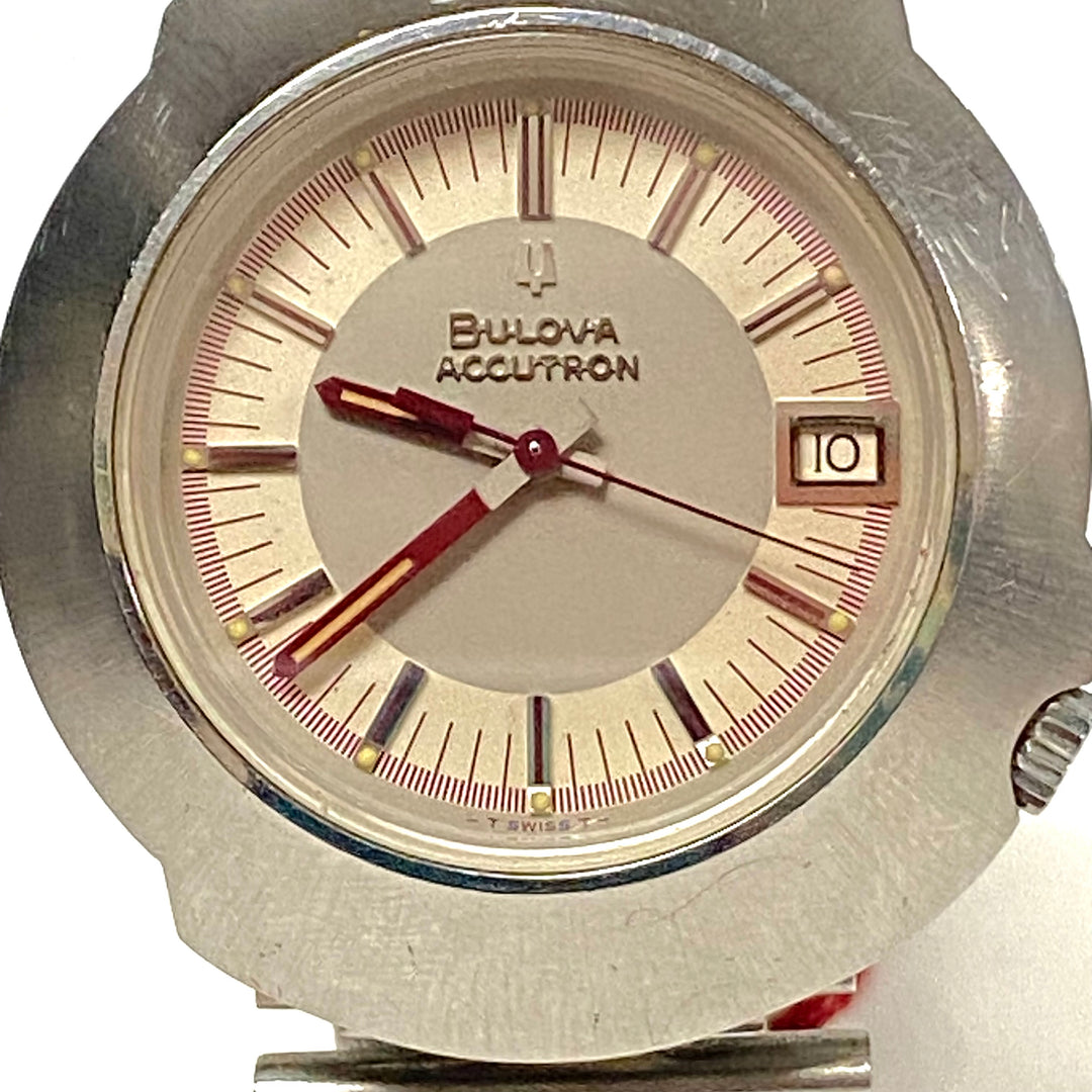 v022 Vintage Bulova Accutron Sputric 2181 Swiss Stainless Steel Wrist Watch +Box