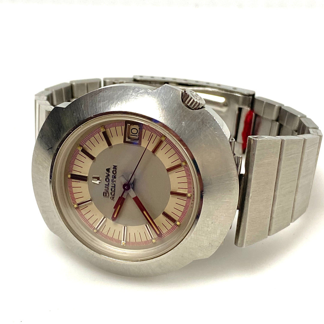 v022 Vintage Bulova Accutron Sputric 2181 Swiss Stainless Steel Wrist Watch +Box