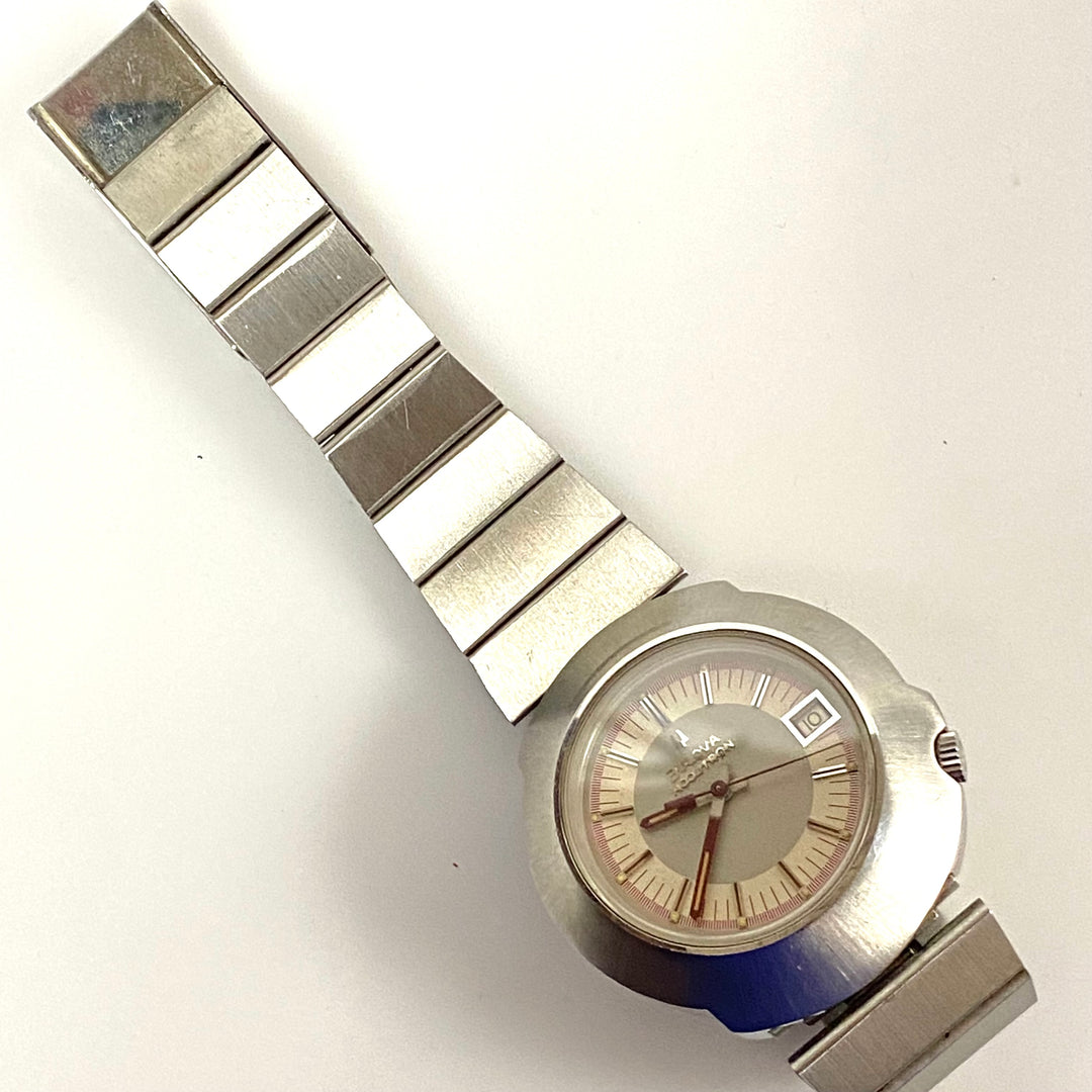 v022 Vintage Bulova Accutron Sputric 2181 Swiss Stainless Steel Wrist Watch +Box