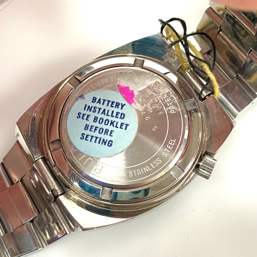 v024 Vintage Bulova Accutron Dura-Crystal Quartz Stainless Steel Water Resistant Wrist Watch +Box