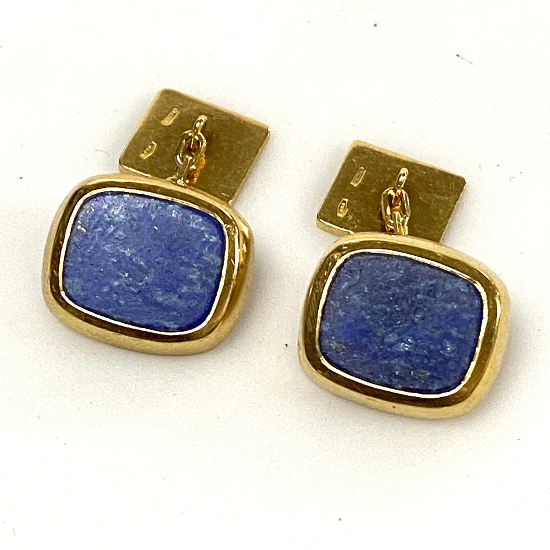 v028 Vintage 18k Yellow Gold Blue Lapis Lazuli Cufflinks