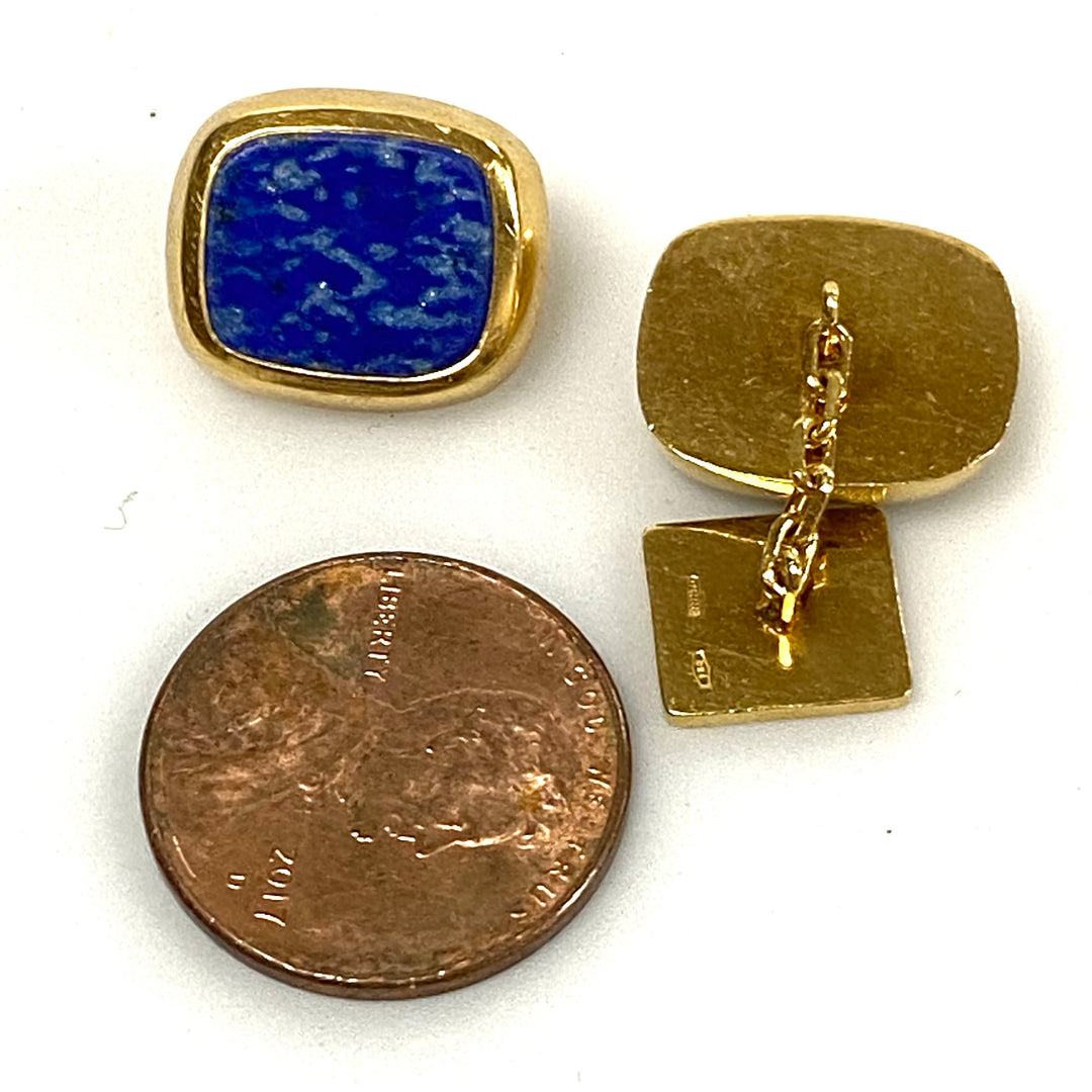v028 Vintage 18k Yellow Gold Blue Lapis Lazuli Cufflinks