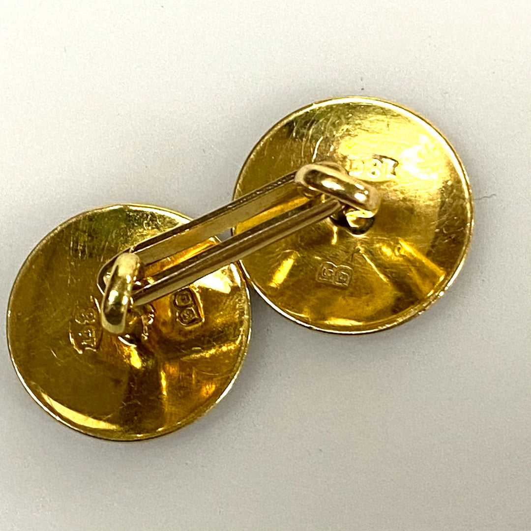 v030 Vintage 18k Yellow Gold Enamel Inlaid Men's Cufflinks