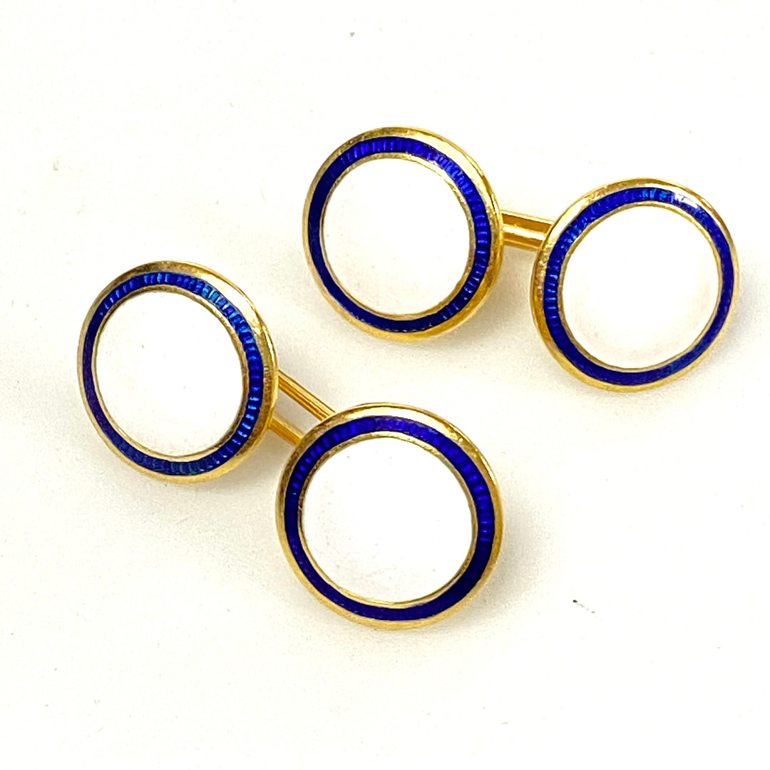 v030 Vintage 18k Yellow Gold Enamel Inlaid Men's Cufflinks