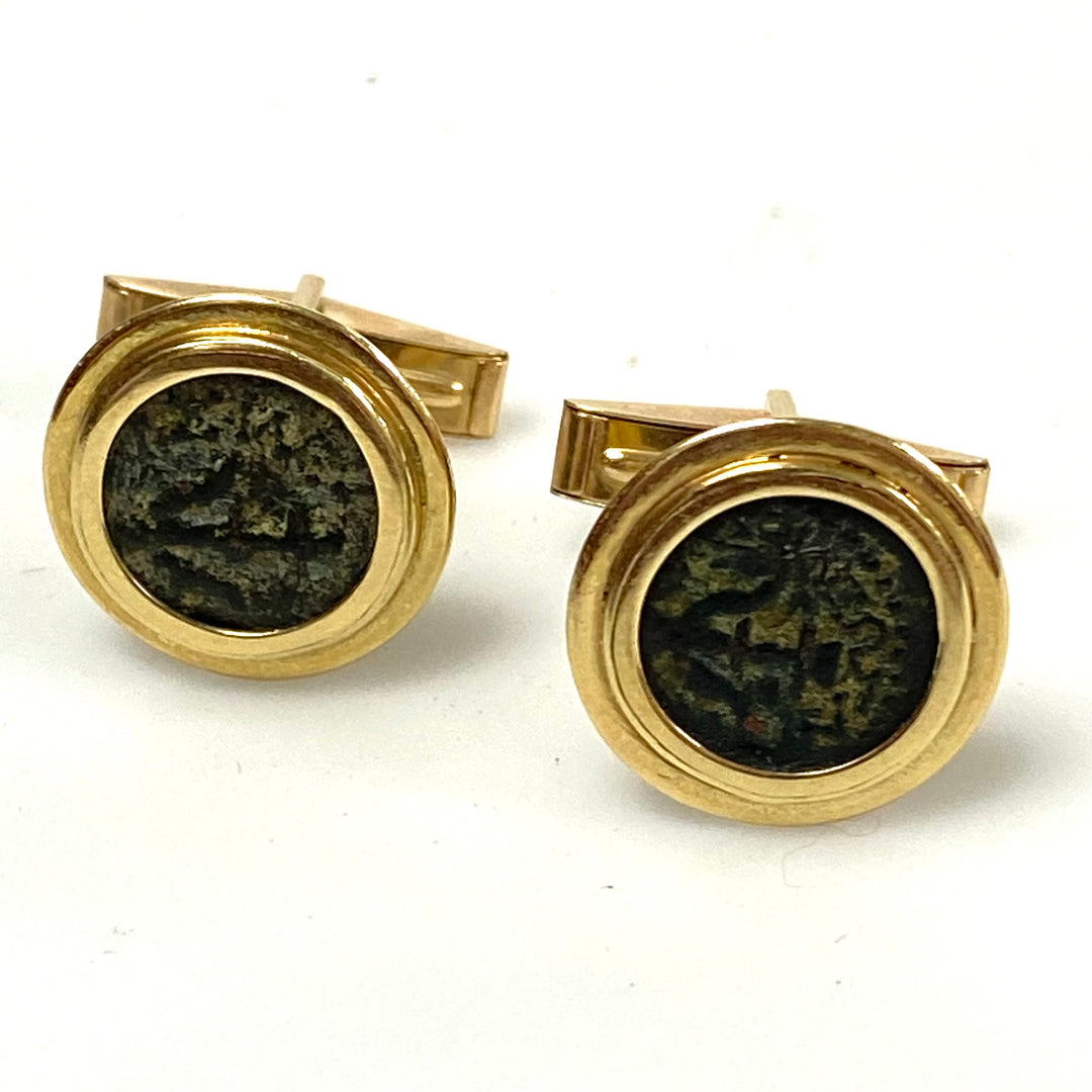 v031 Vintage 14k Yellow Gold Antique Coin Men's Cufflinks