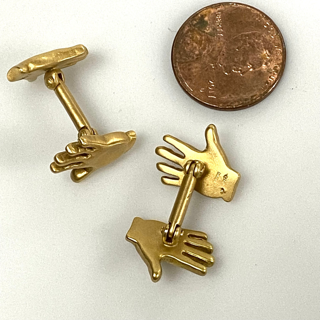 v032 Vintage 18k Yellow Solid Gold Hands Men's Cufflinks