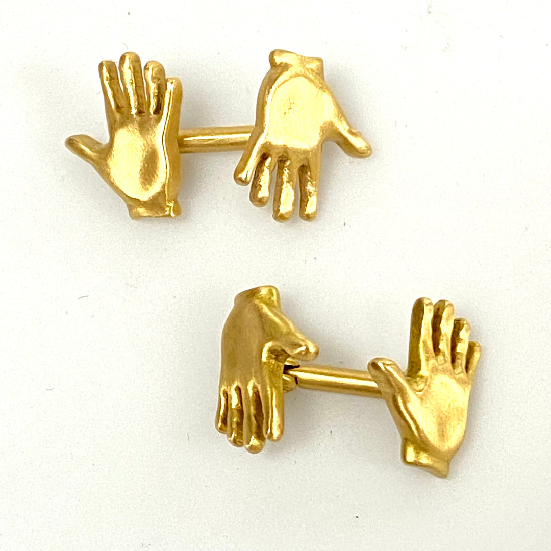 v032 Vintage 18k Yellow Solid Gold Hands Men's Cufflinks