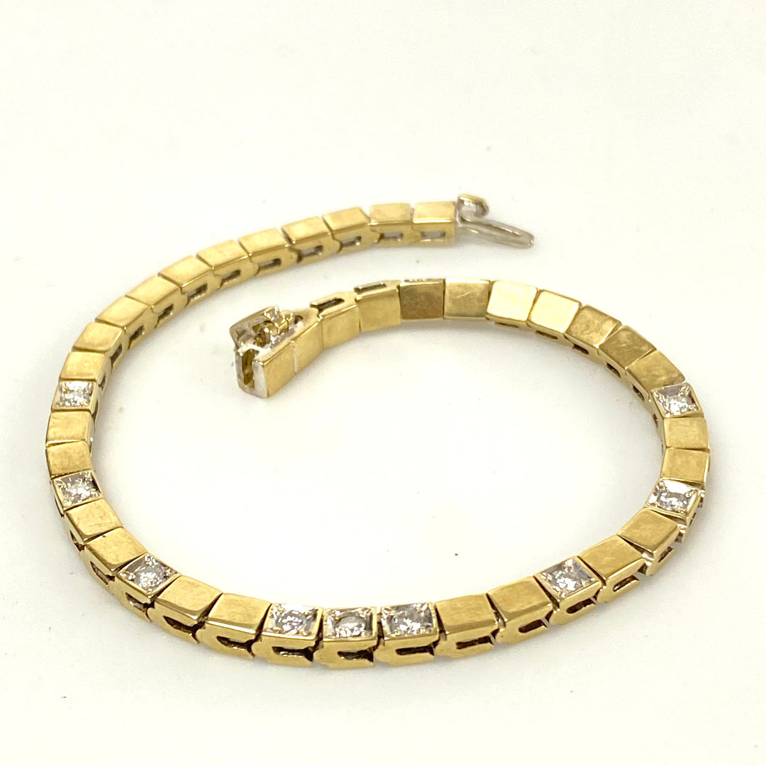 v033 Vintage 14K Yellow Gold .36cts Diamond Thick Link Bracelet 7.5" long