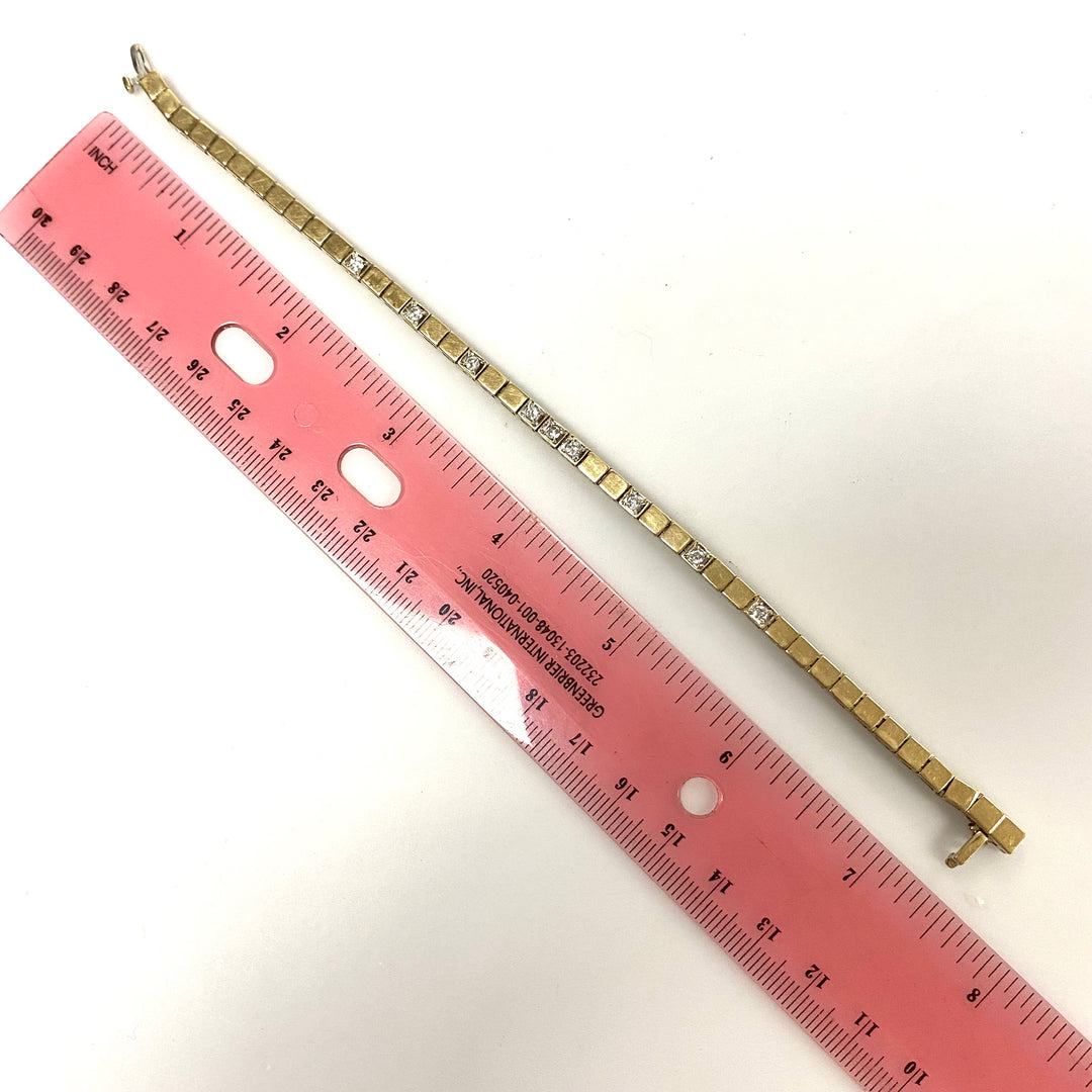 v033 Vintage 14K Yellow Gold .36cts Diamond Thick Link Bracelet 7.5" long