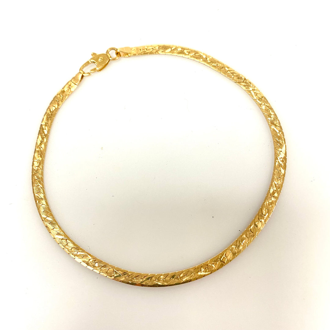 v034 Vintage 14K Yellow Gold Thick Herringbone Link Chain Bracelet 8.25" long