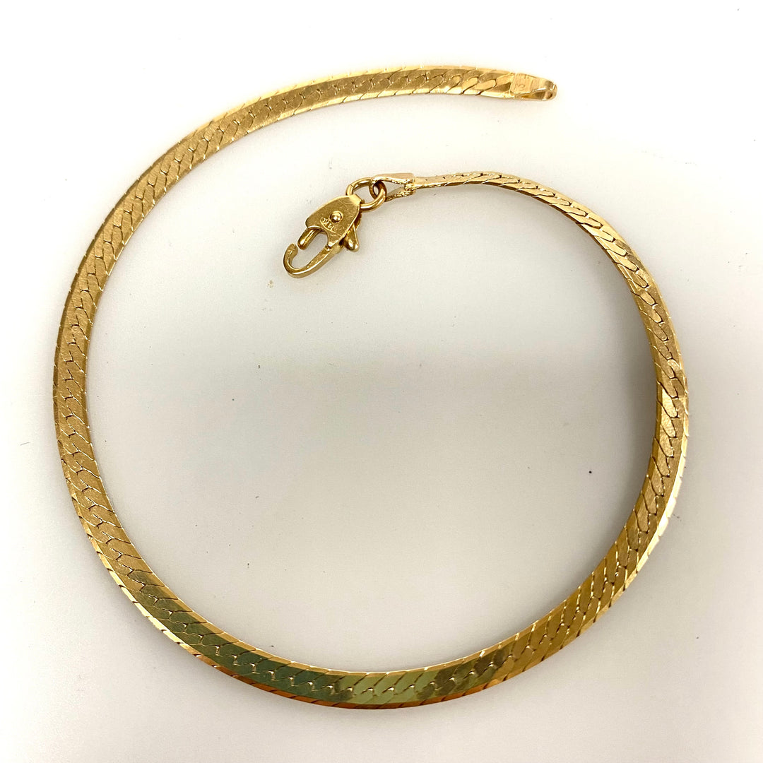 v034 Vintage 14K Yellow Gold Thick Herringbone Link Chain Bracelet 8.25" long