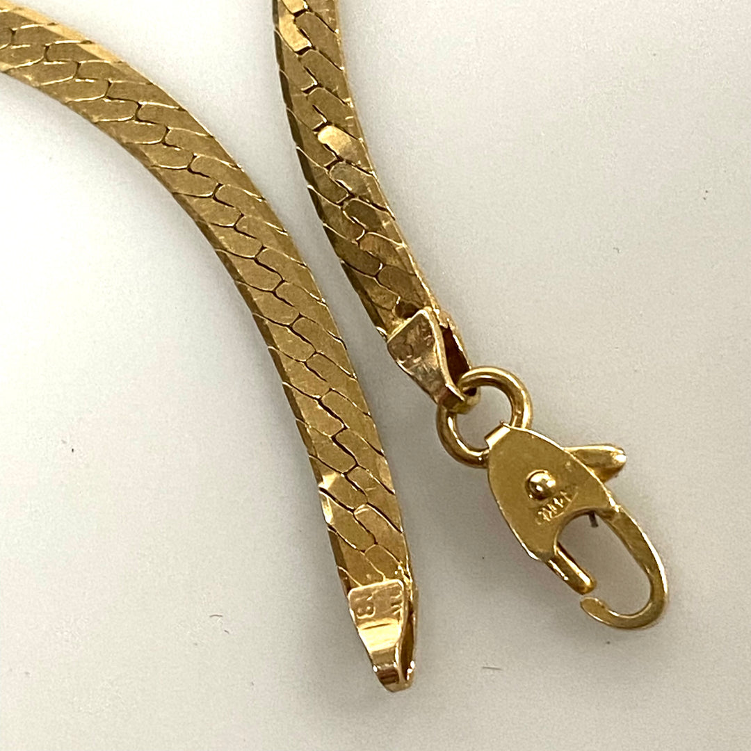 v034 Vintage 14K Yellow Gold Thick Herringbone Link Chain Bracelet 8.25" long