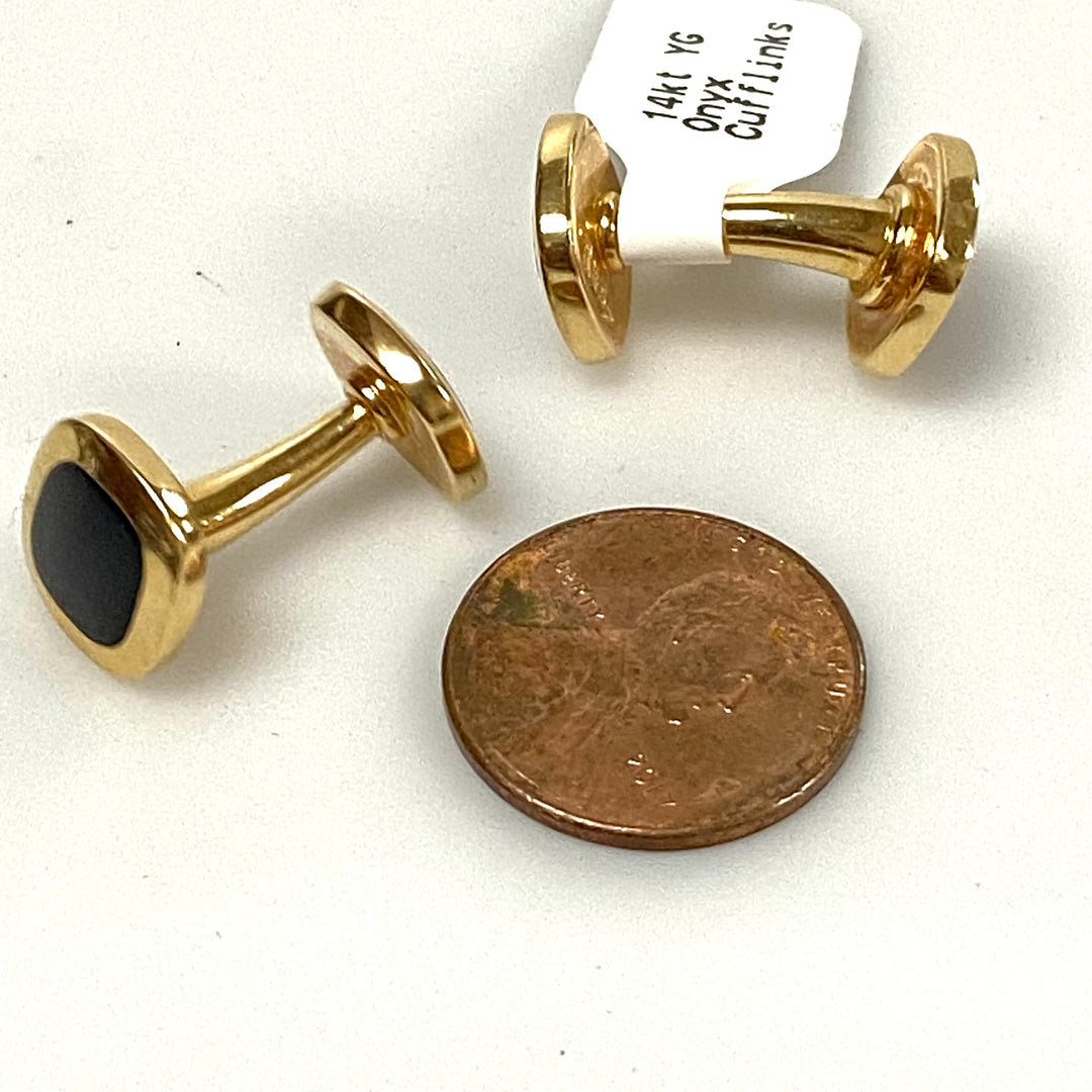 v036 Vintage 14k Yellow Gold Black Onyx Cufflinks