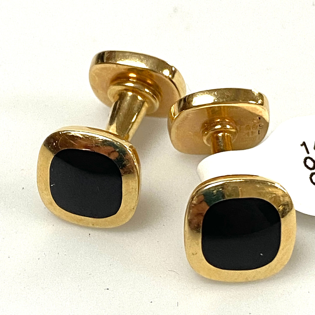 v036 Vintage 14k Yellow Gold Black Onyx Cufflinks
