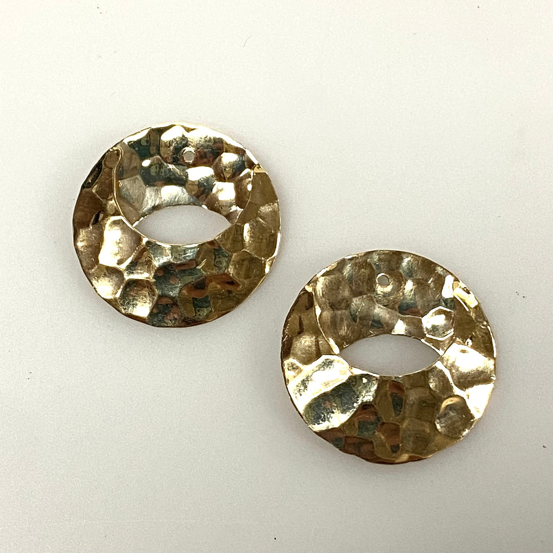 v038 Vintage 14k Yellow Gold Hammered Round Earring Dangle Jackets Set