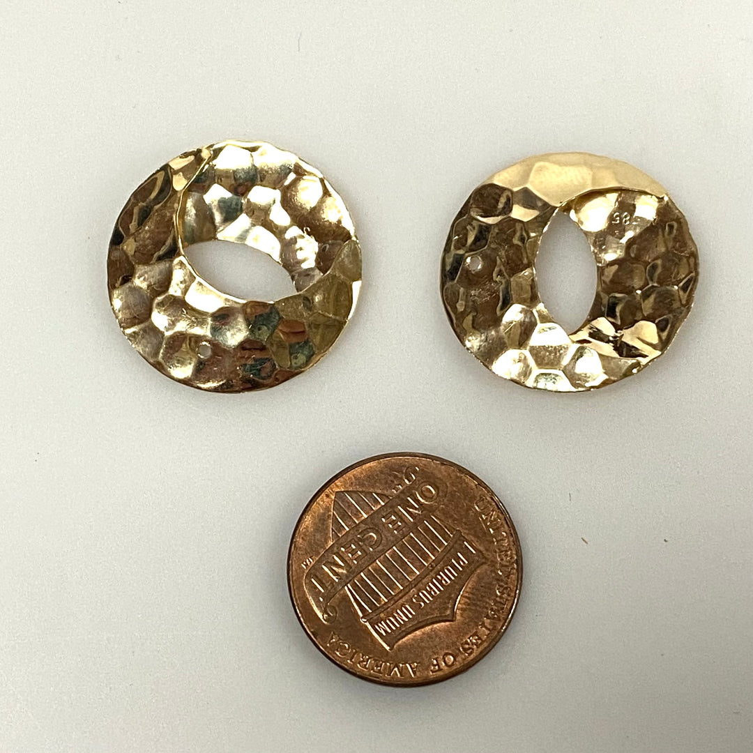 v038 Vintage 14k Yellow Gold Hammered Round Earring Dangle Jackets Set