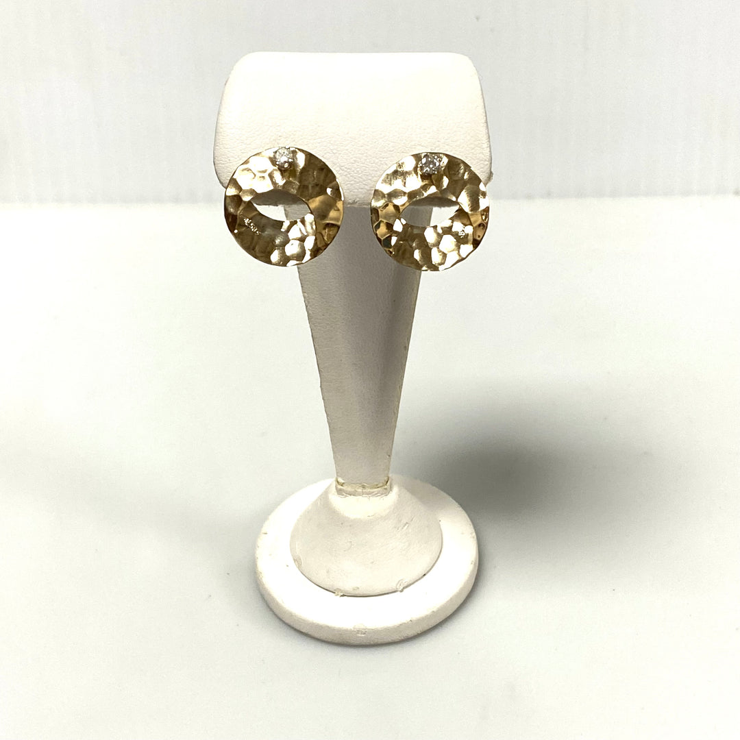 v038 Vintage 14k Yellow Gold Hammered Round Earring Dangle Jackets Set