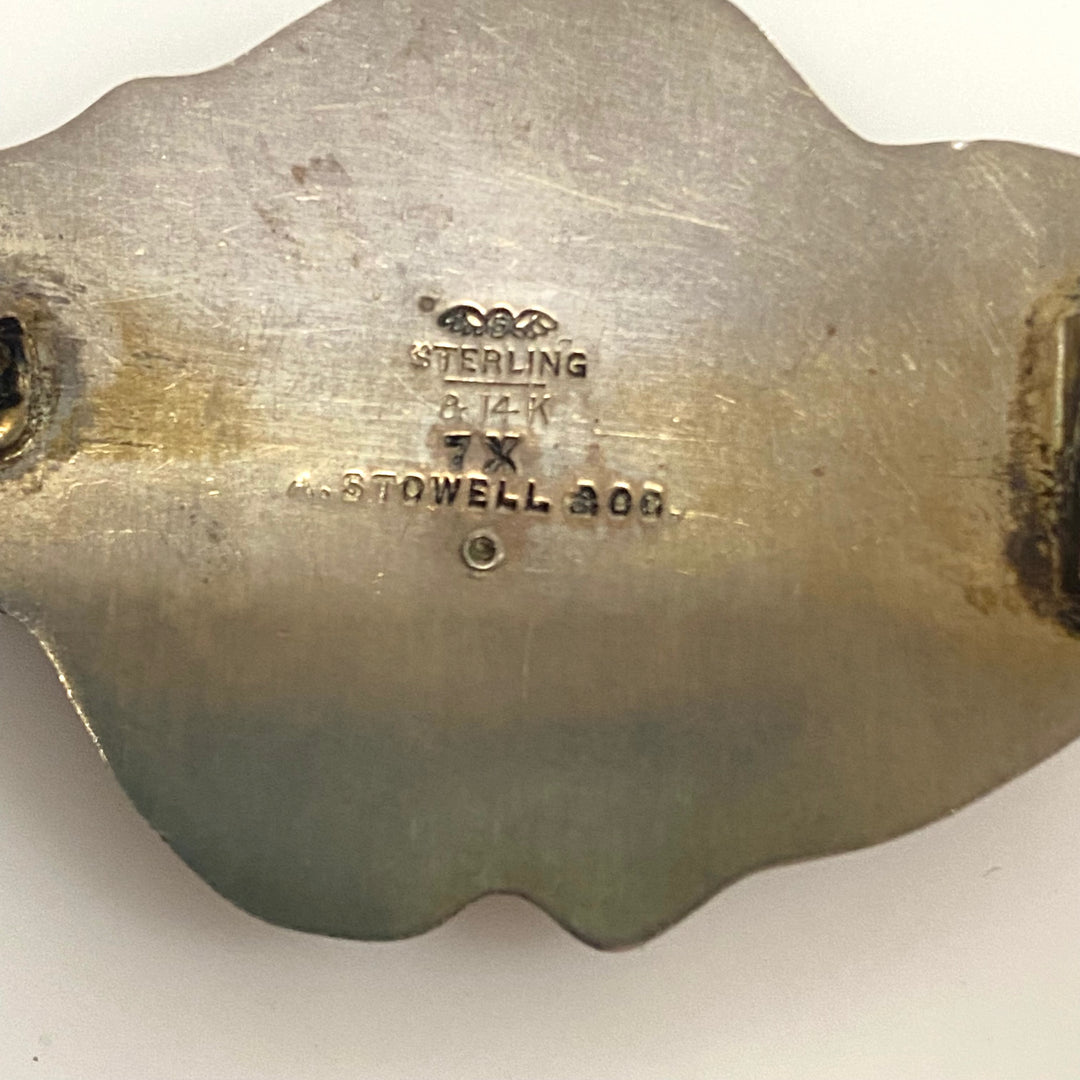 v056 Vintage A.Stowell Sterling Silver 14k Yellow Gold Pin Brooch