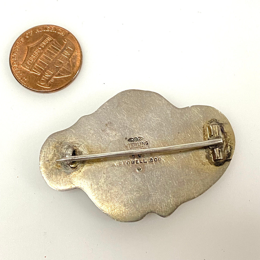 v056 Vintage A.Stowell Sterling Silver 14k Yellow Gold Pin Brooch