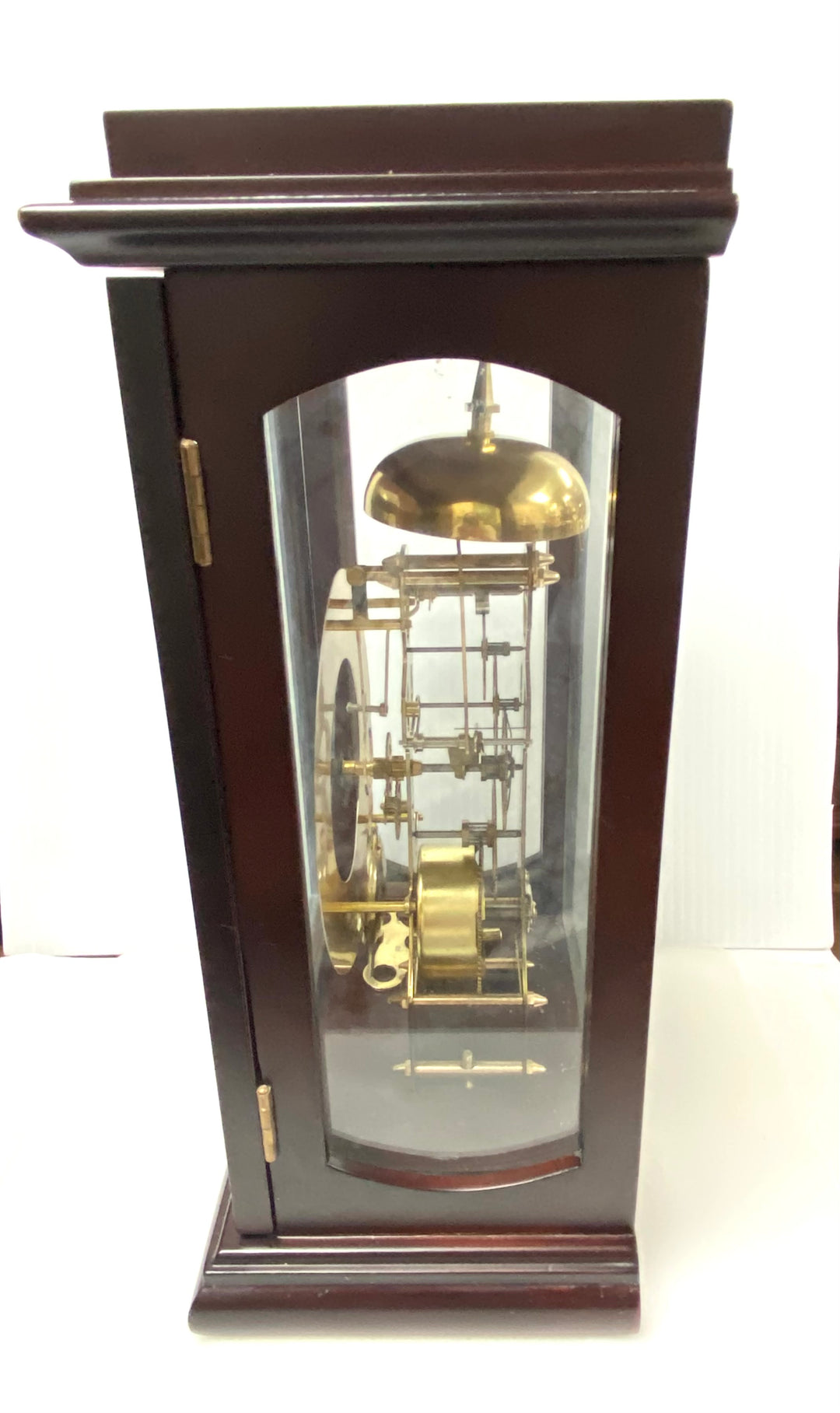 v057 Vintage Desk Mantel Clock Glass Brown Wood Gold Tone