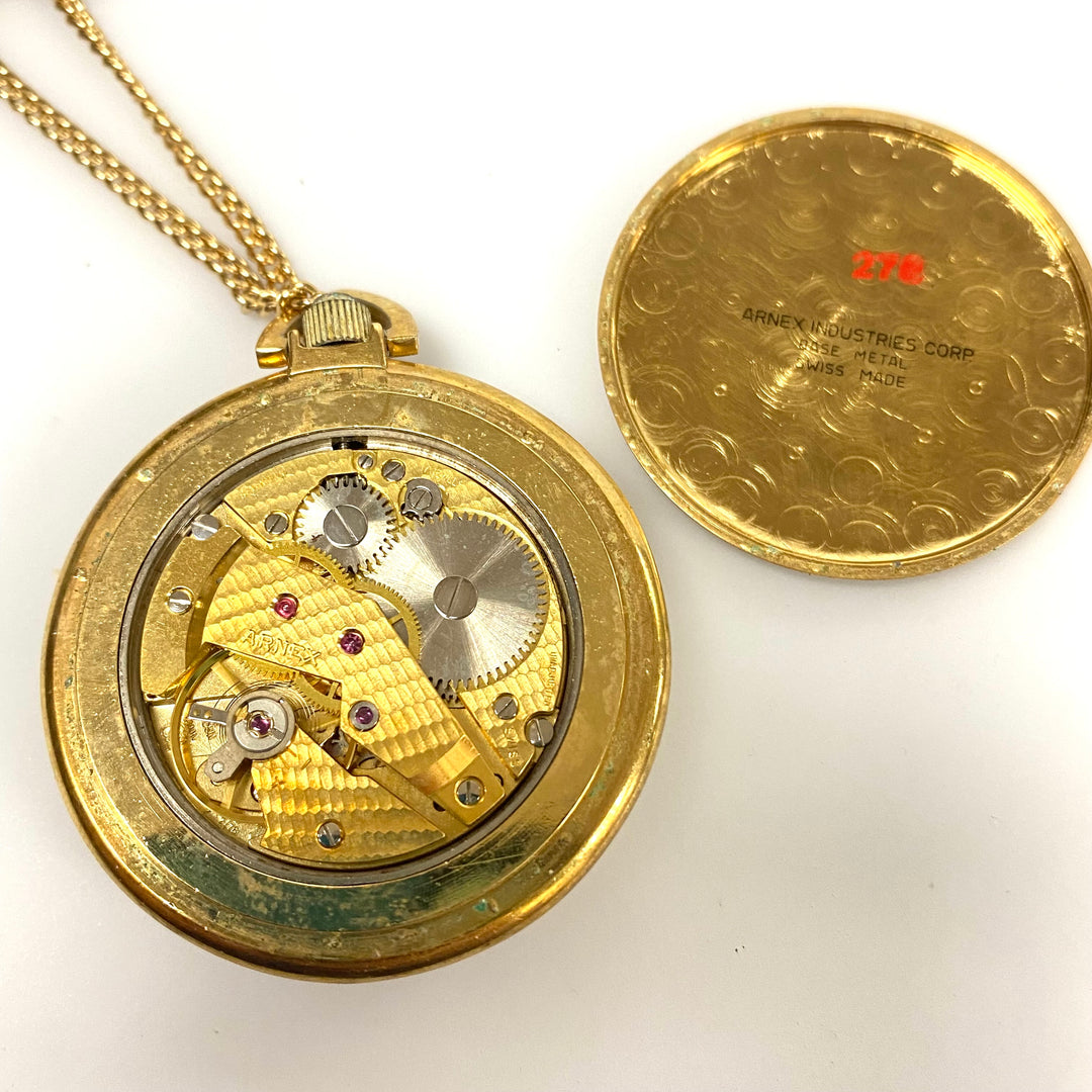 v060 Vintage Arnex Swiss Mechanical 17 Jewels Nurses Pendant Watch on 20" Chain