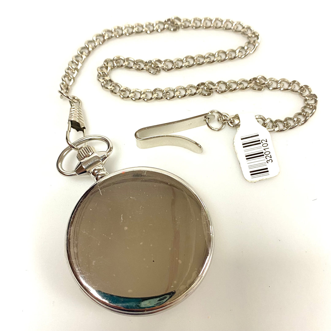 v063 Vintage Miyota Japan Quartz Silver Gold Tone Pocket Watch on 14" PW Chain