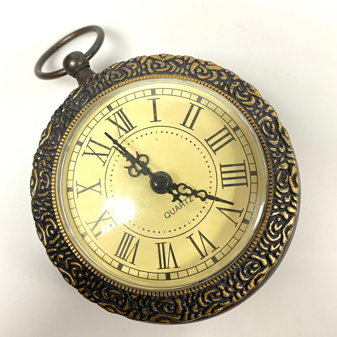 v070 Vintage Quartz Miniature 3 5/8" Hanging Wall Clock Bronze Shade