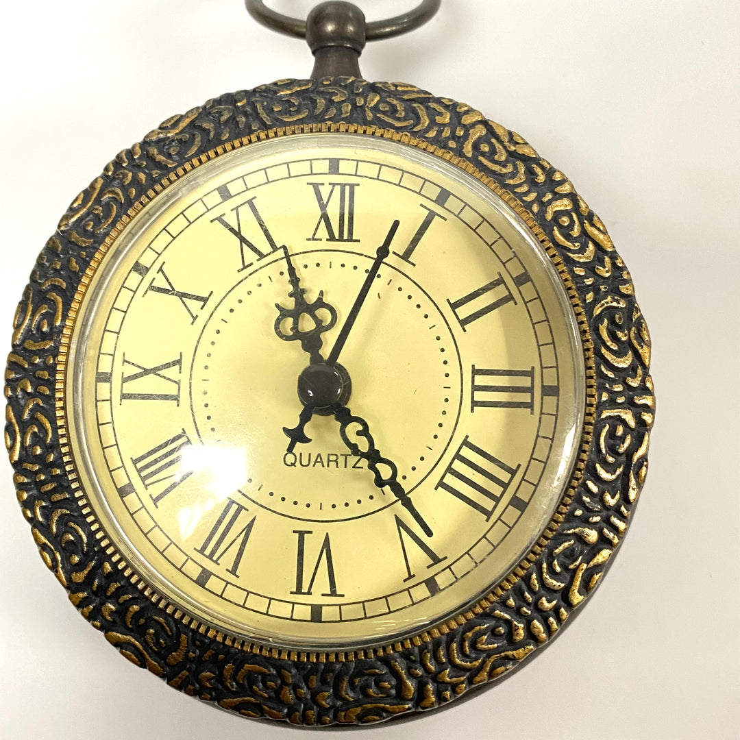 v070 Vintage Quartz Miniature 3 5/8" Hanging Wall Clock Bronze Shade