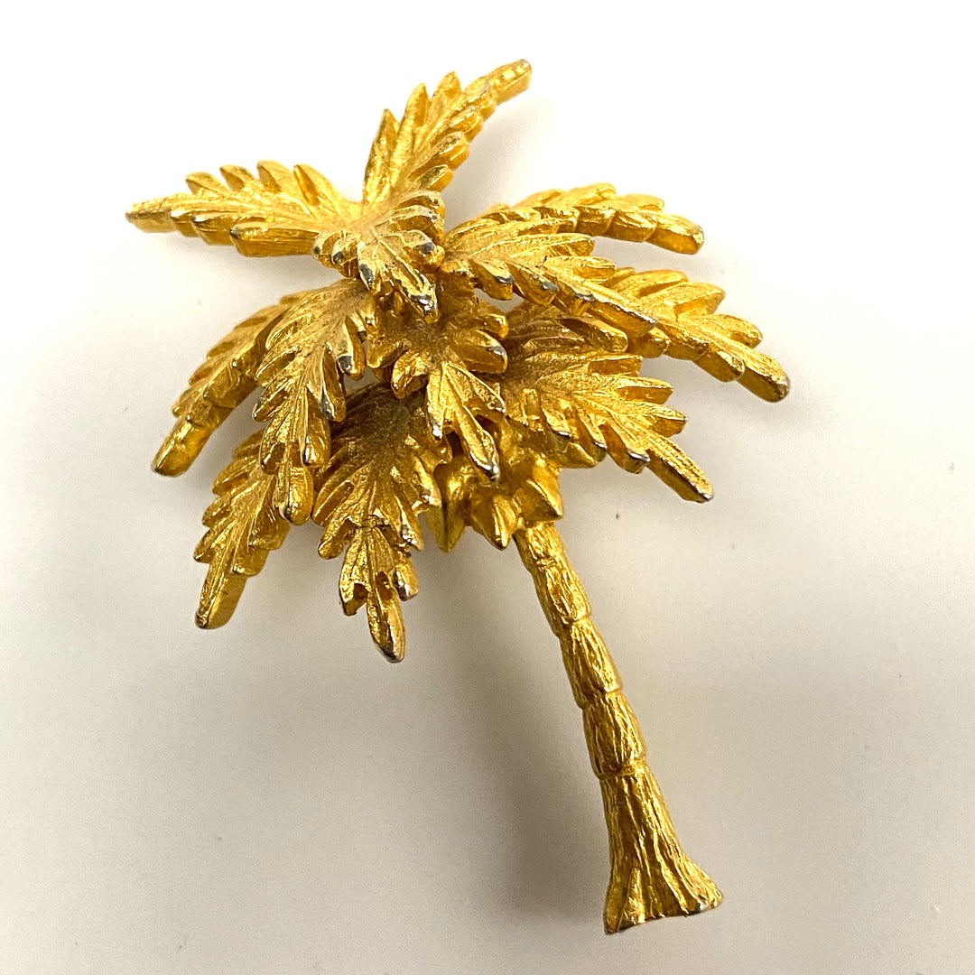 v072 Vintage Gold Tone Palm Tree Pin Brooch