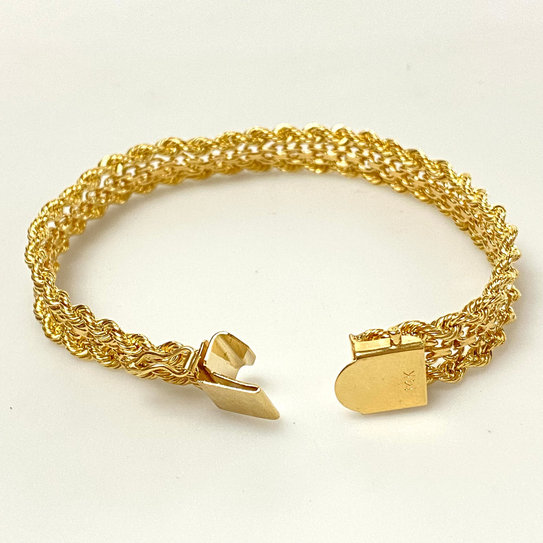 v096 Vintage 14K Yellow Gold Thick 10mm Rope & Bismark Link Chain Bracelet 7" long