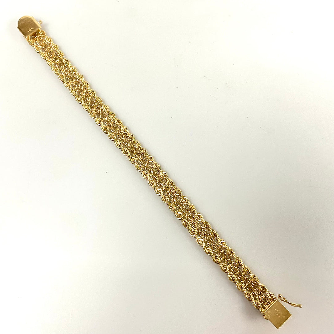 v096 Vintage 14K Yellow Gold Thick 10mm Rope & Bismark Link Chain Bracelet 7" long