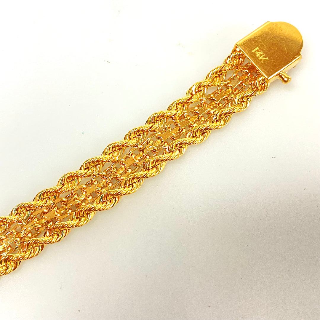 v096 Vintage 14K Yellow Gold Thick 10mm Rope & Bismark Link Chain Bracelet 7" long